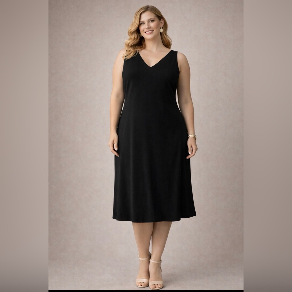 Jones New York Dress 18W 18W Black Stretch Sleeveless Career Church